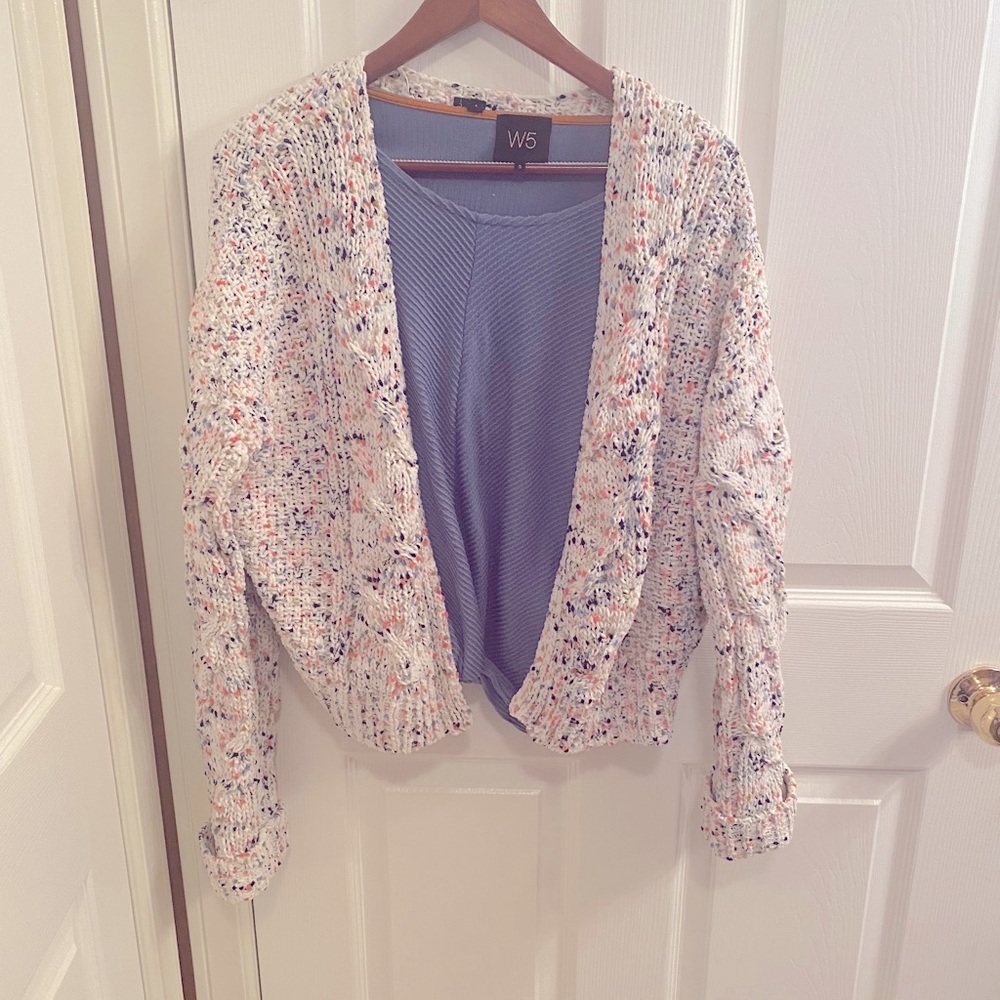 Anthropologie Cream Confetti Chunky Knit Cardigan